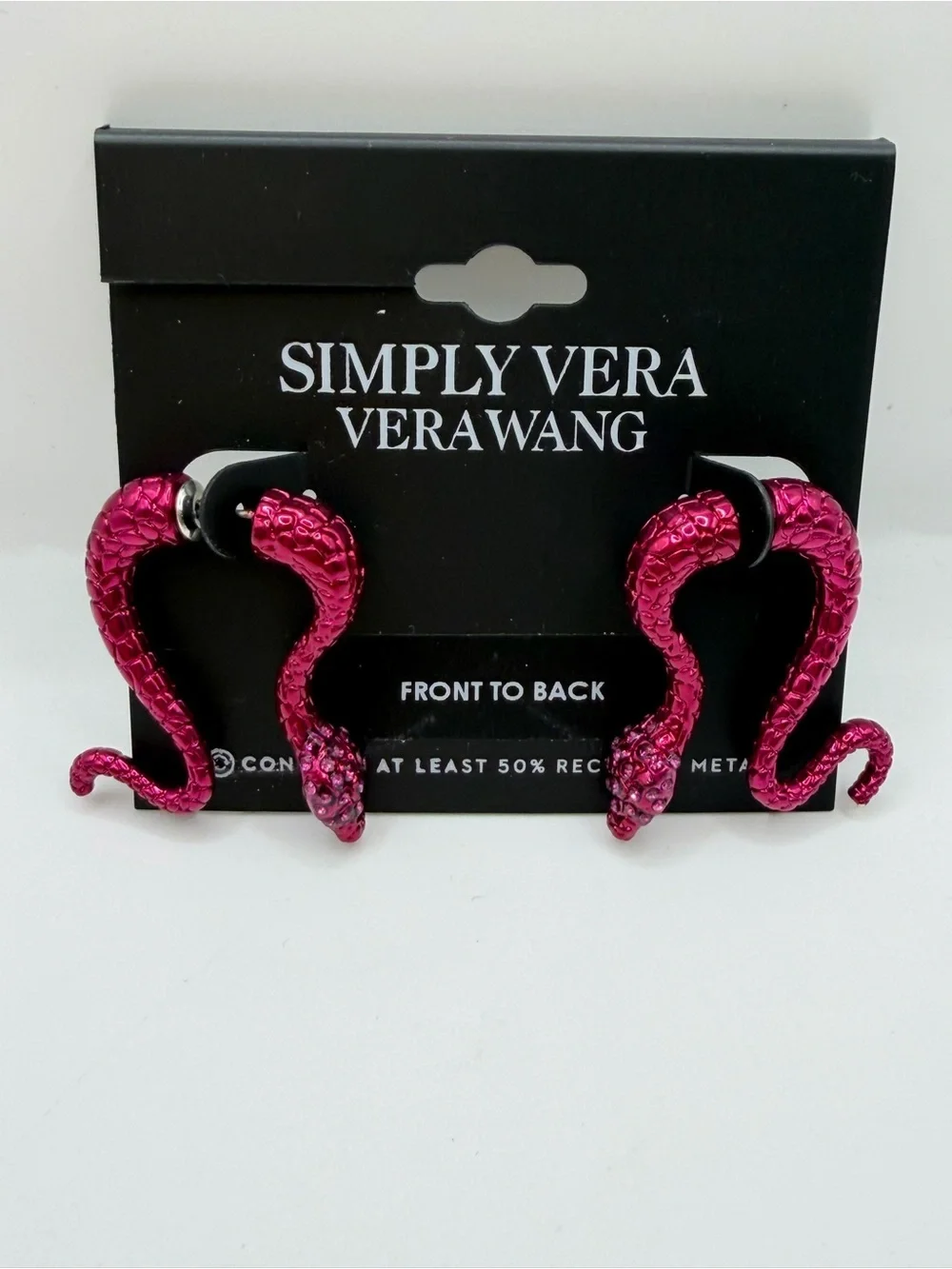 Simply Vera Vera Wang Pink / Red Snake Front-to-Back Earrings NWT